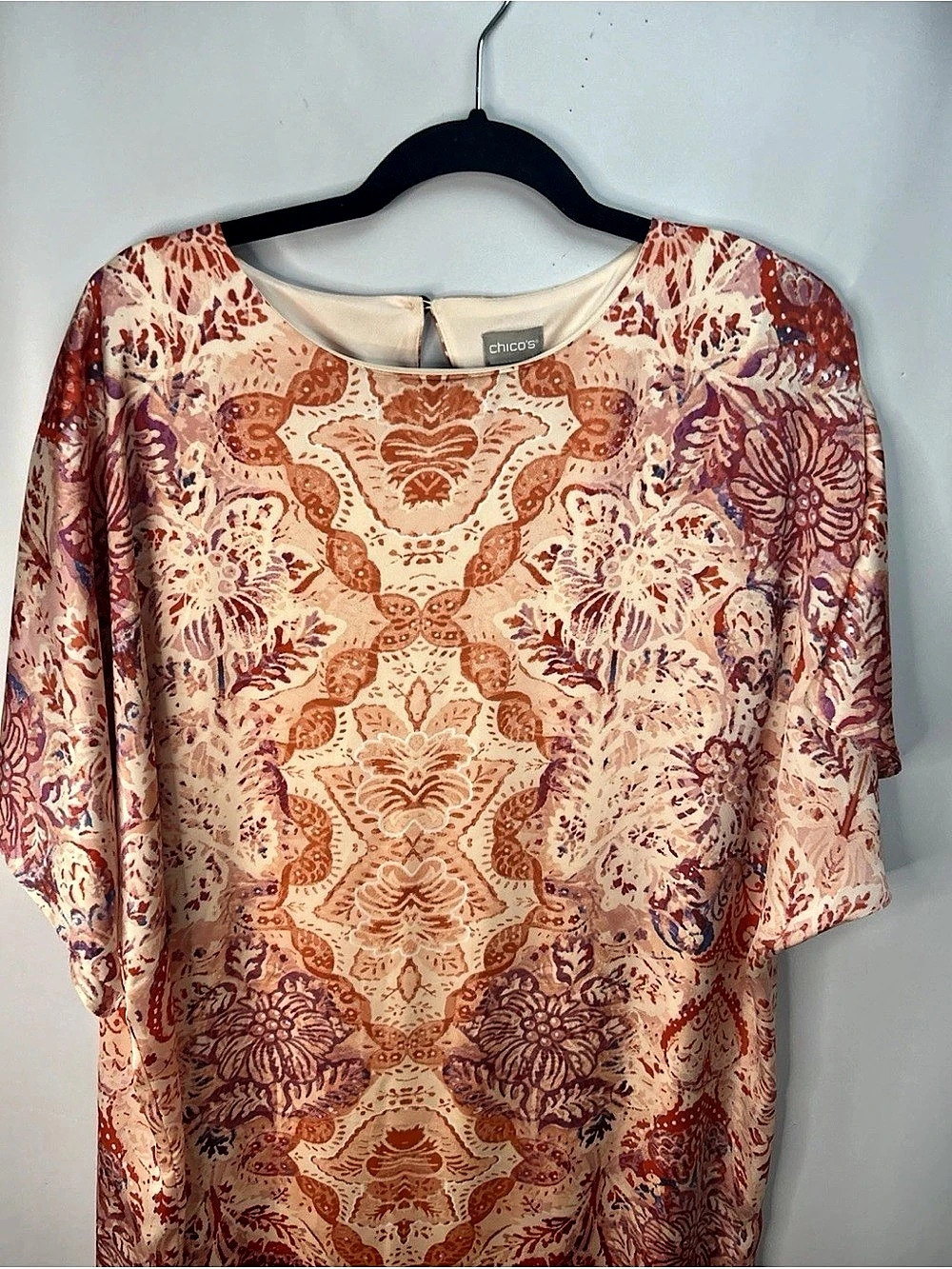 Chico's Women's Size 2 Orange Floral Dress Lined Dolman Sleeve